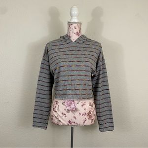 Caution to The Wind sz:M Gray Multi-Color Striped Long Sleeve Crop Hoodie Top
